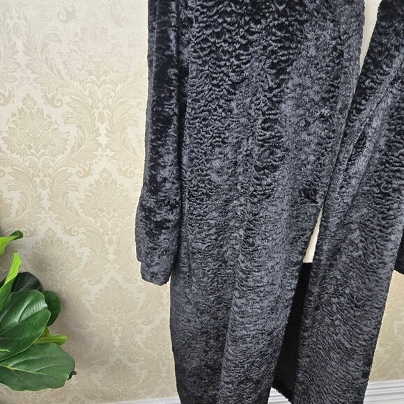 Vintage Dasco Sz 40 Black Faux Fur Long Coat Hook/Eye Closures Adjustable Collar - Picture 3 of 16